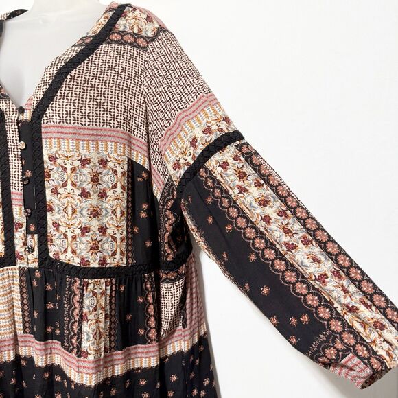 Gibson & Latimer Boho Patchwork Floral Tunic Top 2X Rayon V-Neck Peasant Blouse - Picture 3 of 12